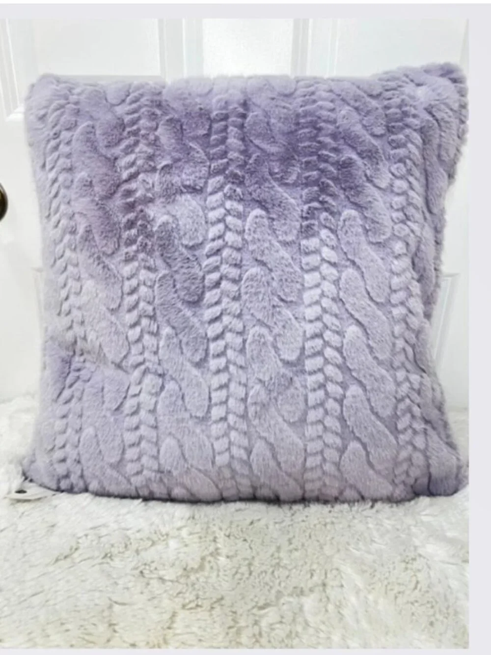 Anthropologie Faux Fur Cable-Knit  Sweater Pillow in Lavender 18” x 18” – NWT